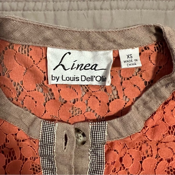 Linea by Louis Dell'Olio Coral Lace Top with Beige Trim - Picture 2 of 5